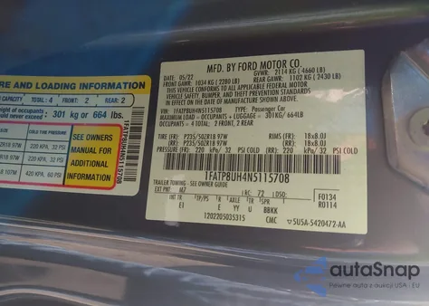 2022 Ford Mustang Ecoboost Premium z USA, uszkodzony, nr VIN 1FATP8UH4N5115708